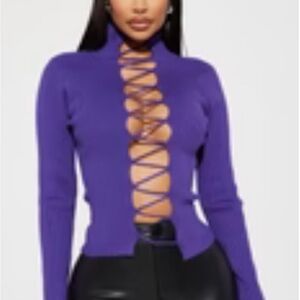 Fashion Nova Vibrant Purple Lace-Up Sweater